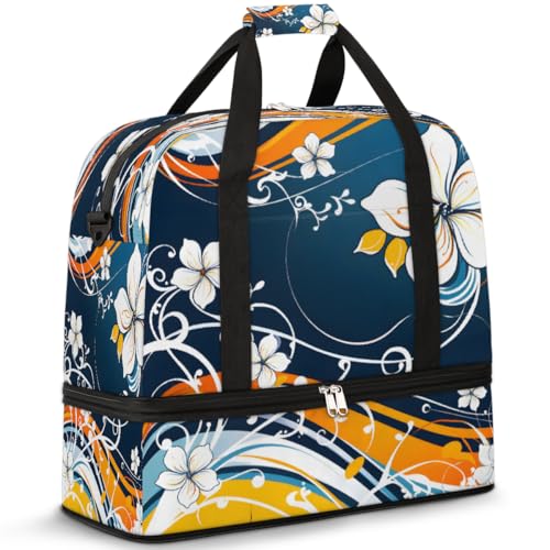 Flowers Abstract Colorful Travel Duffle Bags With Shoes Compartment for Women Men Weekender Overnight Bag Foldable Sports Tote Gym Carry On Luggage Handlebag for Travel Yoga Hospital Workout - color: print 14
