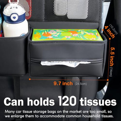 Leather Car Seat Back Organizer with Tissue Holder, Water Bottle Holder, Phone Holder for Road Trips. (Black) - color: Black