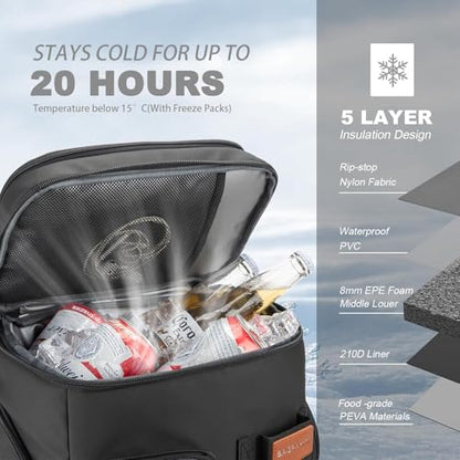 BAGPARKK Insulated Cooler Backpack,33/45 Cans Multifunctional Double Deck Leakproof Cooler Bag with Sternum Strap,Large Capacity Lightweight Travel Camping Beach Backpack - color: Black, size: 45Can