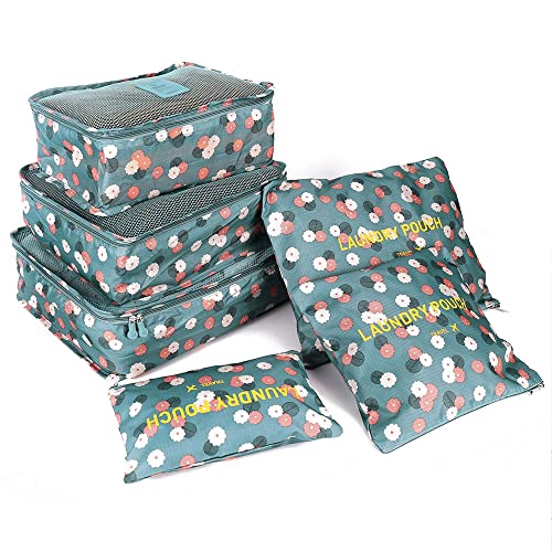 Packing Cubes 6 PCS Travel Accessories Travel Luggage Packing Organizers Bags for Backpack Suitcases, Blue Flower - color: Blue Flower