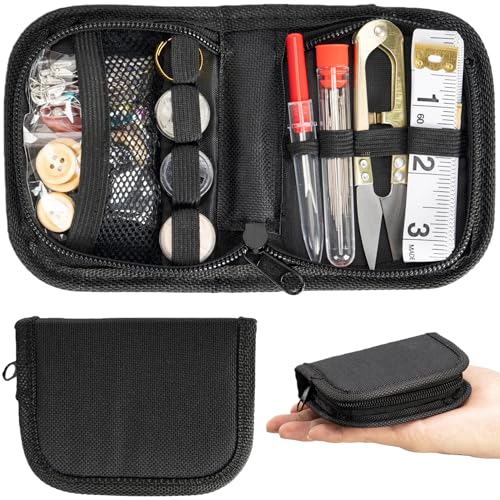 VEPKOIT Military Survival Sewing Kit, Portable Sewing Kit with Buttons for Men or Women, Small Repair Tools with Zipper Closure in Durable Nylon Case for Travel Field Emergency (Black) - color: Black