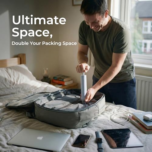 Vacuum Compression Backpack, Carry-On Size Travel Backpack with Vacuum System and Pump, Expands to 55L Packing Capacity, Fits 17” Laptop & 5–7 Days of Clothes, Water-Resistant Compression Backpack - color: Greenish Gray, size: 55L