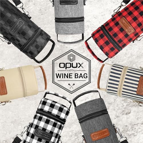 opux Wine Bag Single Bottle Carrier Tote, Insulated Wine Cooler Bag for Travel Picnic Beach with Shoulder Strap, Thermal One Bottle Holder Carrying Case Wine Gift for Women Men, Charcoal Gray - color: Charcoal Gray