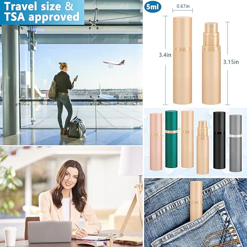 Travel Refillable Perfume Atomizer Bottle 5ml Leakproof Travel Perfume Refillable Bottle, Perfume Atomizer (Gold) - color: Gold