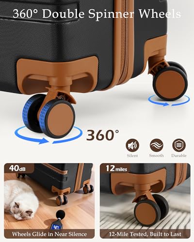 LONG VACATION Luggage Sets 5 Piece, Suitcases With Wheels, PC+ABS Hardshell Luggage Set with Spinner Wheels, TSA Lock (Black Brown) - color: Black Brown, size: 5 Piece Set (20, 24, 28 Inch)