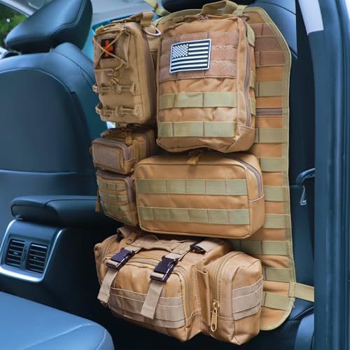 Universal Tactical Car Seat Back Organizer Bag Tactical Molle Vehicle Organizers Panel Vehicle Protector Organizers with 5 Detachable Pouches for Car Truck Ford Jeep (Model A-Khaki) - color: Model A-Khaki