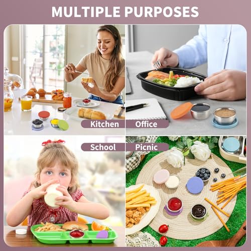 SANEXC 8 Pack - 1.6 Oz Small Salad Dressing Containers To Go, Leakproof Condiment Containers with Lids Reusable Stainless Steel Sauce Cups for Lunch Boxes Kitchen Storage Picnics Travel Meal Prep - color: 1.6 OZ-Multicolor