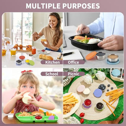 SANEXC 8 Pack - 1.6 Oz Small Salad Dressing Containers To Go, Leakproof Condiment Containers with Lids Reusable Stainless Steel Sauce Cups for Lunch Boxes Kitchen Storage Picnics Travel Meal Prep - color: 1.6 OZ-Multicolor