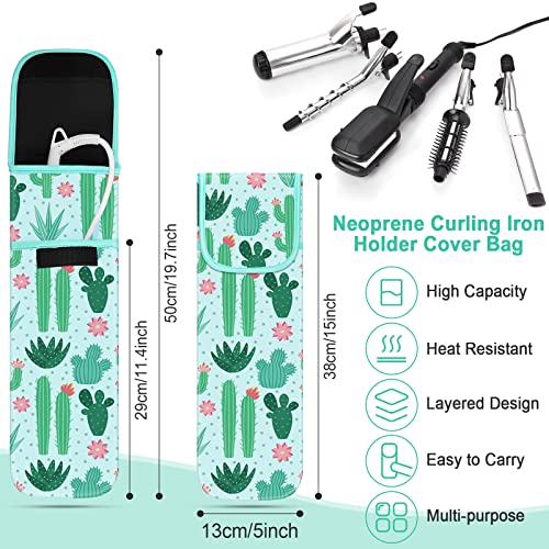 Shappy 2 Pcs Heat Resistant Hair Tools Bag Curling Iron Travel Case Cover Neoprene Flat Iron Holder Travel Case and Silicone Mat Pouch for Hot Hair Tools Storage Organizer(Cactus Style) - style: Cactus Style