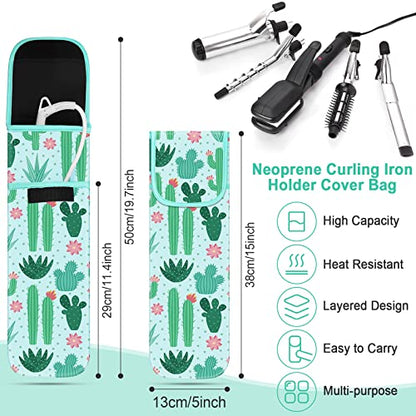 Shappy 2 Pcs Heat Resistant Hair Tools Bag Curling Iron Travel Case Cover Neoprene Flat Iron Holder Travel Case and Silicone Mat Pouch for Hot Hair Tools Storage Organizer(Cactus Style) - style: Cactus Style