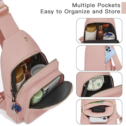 Small RFID Waterproof Travel Crossbody Sling Bags for Women Men, Hands Free Lightweight Sling Backpack Fanny Pack Cross Body Bag for Outdoors Hiking Traveling Fitness Commuting Leisure Pink - color: Pink