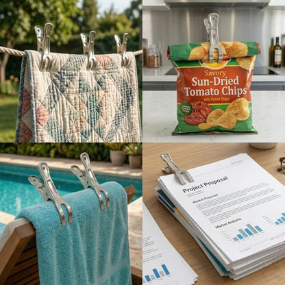 Coideal Beach Towel Chair Clips - 10 Pack Pool Cover Clips Stainless Steel Quilt Clamps Metal Large Heavy Duty Clothes Pins Windproof for Sunbed Lounge Cruise - size: 11 cm