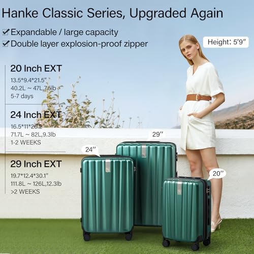 Hanke 29 Inch Expandable Checked Luggage Lightweight PC Hard Shell Luggage Suitcases with Wheels Travel Luggage Rolling Large Suitcase Travel Luggage Bag for Study Abroad.(Blackish Green) - color: Blackish Green, size: Expandable 29 Inch