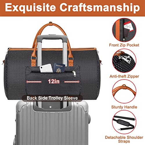 Garment Bag for Travel Convertible Carry On Garment Bag Large Travel Duffel Bags for Women 2 in 1 Hanging Suitcase Suit Travel Bags for Women & Men 3pcs Set - color: E-black Dot
