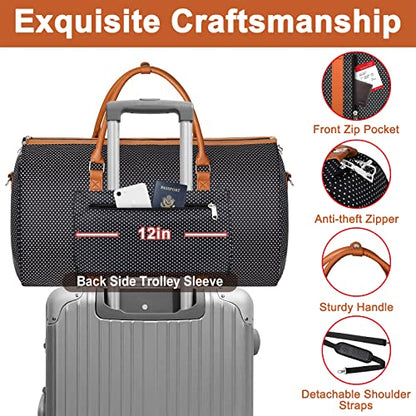 Garment Bag for Travel Convertible Carry On Garment Bag Large Travel Duffel Bags for Women 2 in 1 Hanging Suitcase Suit Travel Bags for Women & Men 3pcs Set - color: E-black Dot