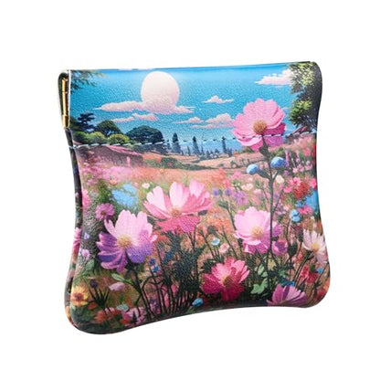 Travelambo Leather Squeeze Coin Purse Pouch Change Holder For Men & Women - color: Boho Floral