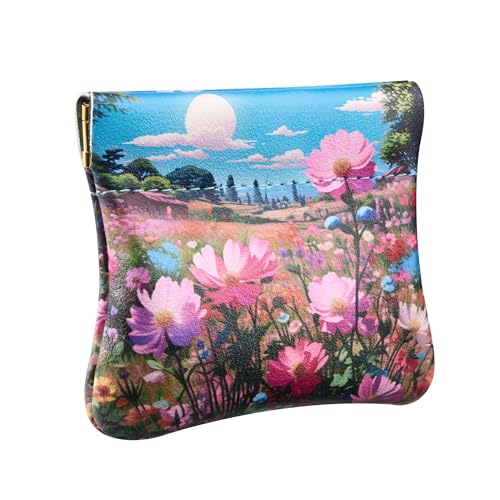 Travelambo Leather Squeeze Coin Purse Pouch Change Holder For Men & Women - color: Boho Floral