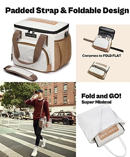 SUNNY BIRD 12L Large Insulated Lunch Bag, Leakproof and Foldable Lunch Cooler Box for Women Adult and Men, Fits 18 Cans (Ivory White 01) - color: Ivory White 01