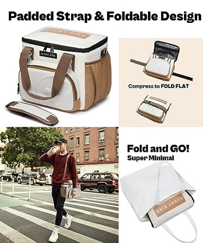 SUNNY BIRD 12L Large Insulated Lunch Bag, Leakproof and Foldable Lunch Cooler Box for Women Adult and Men, Fits 18 Cans (Ivory White 01) - color: Ivory White 01