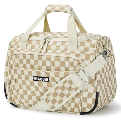 Underseat Carry On Luggage Lightweight Travel Tote Weekender Bag Overnight Duffle Bag for Travel, Travel Essentials Personal Item Travel Bag for Women, Corduroy Khaki Grid-16Inch - color: Corduroy Khaki Grid, size: 16IN