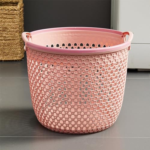 Flexible Laundry Basket with Handles, Portable Round Bin, Plastic Laundry Basket Storage Hamper, Portable Dirty Clothes Basket, Dirty Clothes Storage Basket Large Clothes Rack - color: Pink