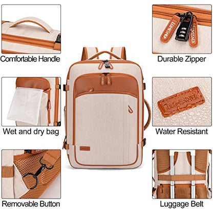 Lumesner Carry on Travel Backpacks, Extra Large 40L Flight Approved Bag for Men & Women,Expandable Suitcase Backpack With 4 Packing Cubes,Water Resistant Luggage Daypack Business Weekender Bag, Beige - color: Beige