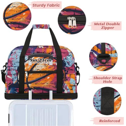 Travel Duffel Bag Basketball Graffiti Weekender Bag with Shoe Compartment Foldable Overnight Bags for Travel Sports Lightweight Gym Bags for Men Women - color: Basketball Graffiti