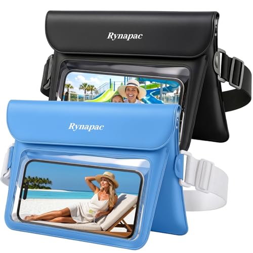 2 Pack Underwater Waterproof Fanny Pack, Women and Men Dry Belt Bag, Waist Waterproof Pouch for Phone Passport Wallet, Double Space, Elastic Waistband, Swimming Snorkeling Kayaking Accessories - color: Black+Blue