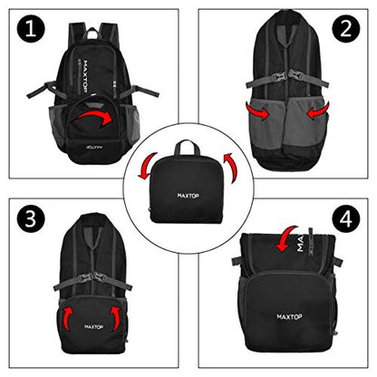 MAXTOP 40/50L Lightweight Packable Backpack for Hiking Traveling Camping Water Resistant Foldable Outdoor Travel Daypack - color: Black