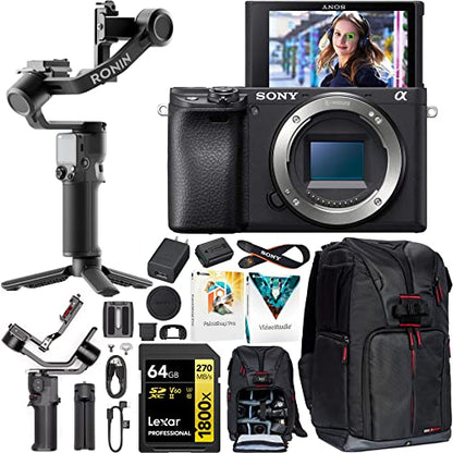 Sony a6400 Mirrorless Camera Body ILCE-6400/B 4K APS-C Filmmaker's Bundle Including DJI RS 3 Mini Gimbal Stabilizer Kit + Deco Gear Photography Backpack + 64GB High Speed Card & Software - style: Camera Only + DJI RS 3 Mini Gimbal Kit