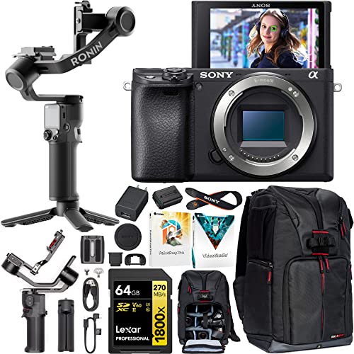 Sony a6400 Mirrorless Camera Body ILCE-6400/B 4K APS-C Filmmaker's Bundle Including DJI RS 3 Mini Gimbal Stabilizer Kit + Deco Gear Photography Backpack + 64GB High Speed Card & Software - style: Camera Only + DJI RS 3 Mini Gimbal Kit