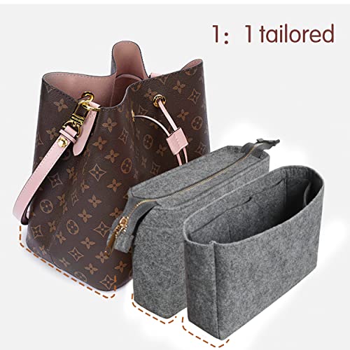 Felt Tote Bag organizer with Zipper Small Purse Organizer Insert With 2 Packs fits NeoNoe Series,Grey | With Zipper, Purse Organizer Insert, 2 Packs, Fits NeoNoe Series - color: Grey