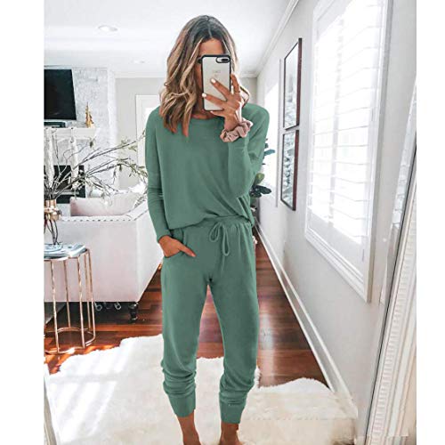PRETTYGARDEN Women Fall 2 Piece Lounge Outfit Long Sleeve Tops High Waisted Jogger Pants Set Spring Travel Clothes Tracksuit - color: Light Green, size: Large