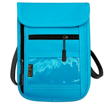 RFID Blocking Travel Neck Wallet Pouch and Passport Holder, Travel Neck Pouch Passport Holder for Women & Men - Light Blue - color: Light Blue