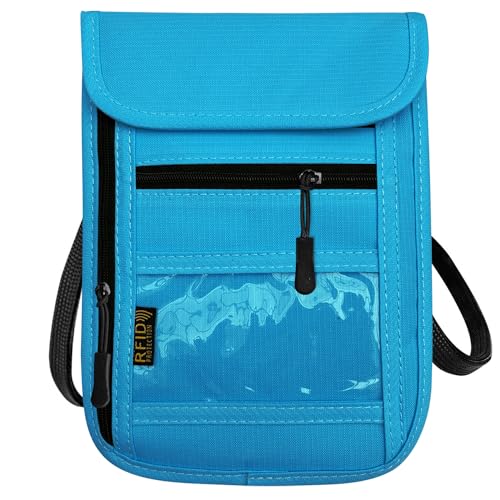 RFID Blocking Travel Neck Wallet Pouch and Passport Holder, Travel Neck Pouch Passport Holder for Women & Men - Light Blue - color: Light Blue