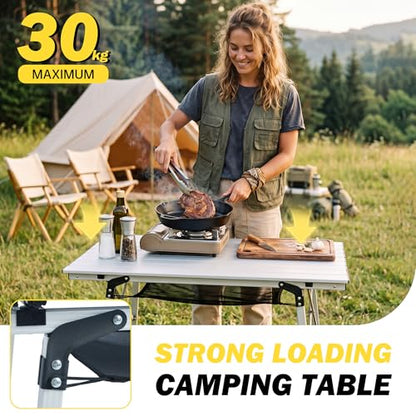 Portable Camping Table with Adjustable Hight Legs, Lightweight Aluminum Folding Beach Table with Mesh Net,Carrying Bag for Outdoor Cooking, Picnic, Beach, Backyards, BBQ and Party - color: Sliver Grey-90cm