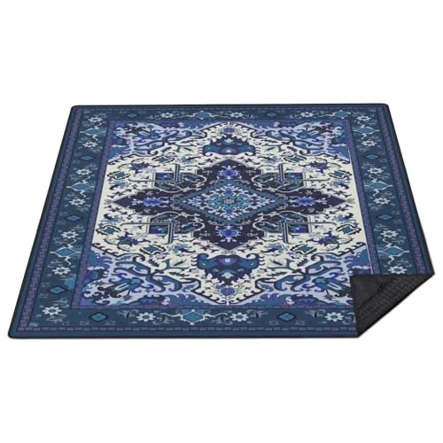Supfitness Extra Large Picnic Blankets Waterproof Foldable (80"x 80") Beach Blanket Waterproof Sandproof,3-Layer Thicking Mat Outdoor Packable Camping Blanket - color: Boho-dark Blue, size: 80x80in