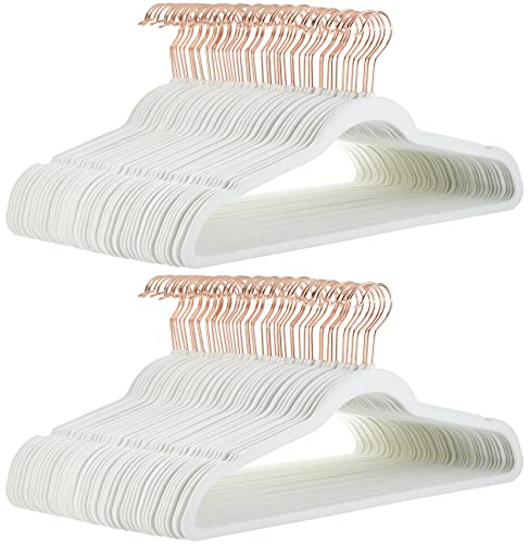 Amazon Basics Slim Velvet Non-Slip Space Saving Suit Clothes Hangers for Closet Organization, Ivory/Rose Gold, 100-Pack - color: Ivory/Rose Gold, size: Pack of 100