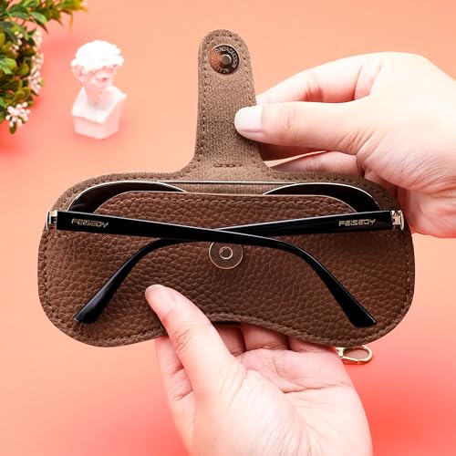 FEISEDY Soft Leather Sunglass Case-Slim Portable Glasses Holder with Button-Closure Wrist Strap for Travel & Outdoor B0308 - color: Auburn