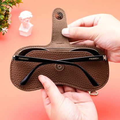 FEISEDY Soft Leather Sunglass Case-Slim Portable Glasses Holder with Button-Closure Wrist Strap for Travel & Outdoor B0308 - color: Auburn