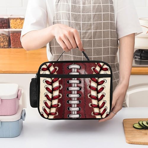 Football Lunch Bag Insulated Reusable Lunch Box Cooler Thermal Tote Bag For Teenage Boys Girls School Beach - color: Football