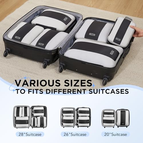 OlarHike 6 Set Compression Packing Cubes for Travel Essentials,Compressible Expandable Space Saver Bags for Organizing Clothes,Luggage Suitcase Garment Bags with Over 1000 pcs Mesh Holes(Black) - color: Black