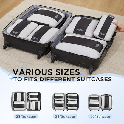 OlarHike 6 Set Compression Packing Cubes for Travel Essentials,Compressible Expandable Space Saver Bags for Organizing Clothes,Luggage Suitcase Garment Bags with Over 1000 pcs Mesh Holes(Black) - color: Black