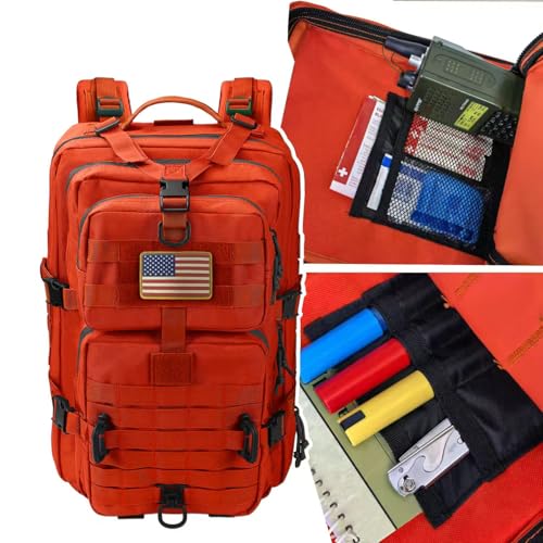 Hannibal Tactical MOLLE Assault Backpack, Tactical Backpack Military Army Camping Rucksack, 3-Day Pack Trip w/USA Flag Patch, D-Rings, Orange - color: Orange