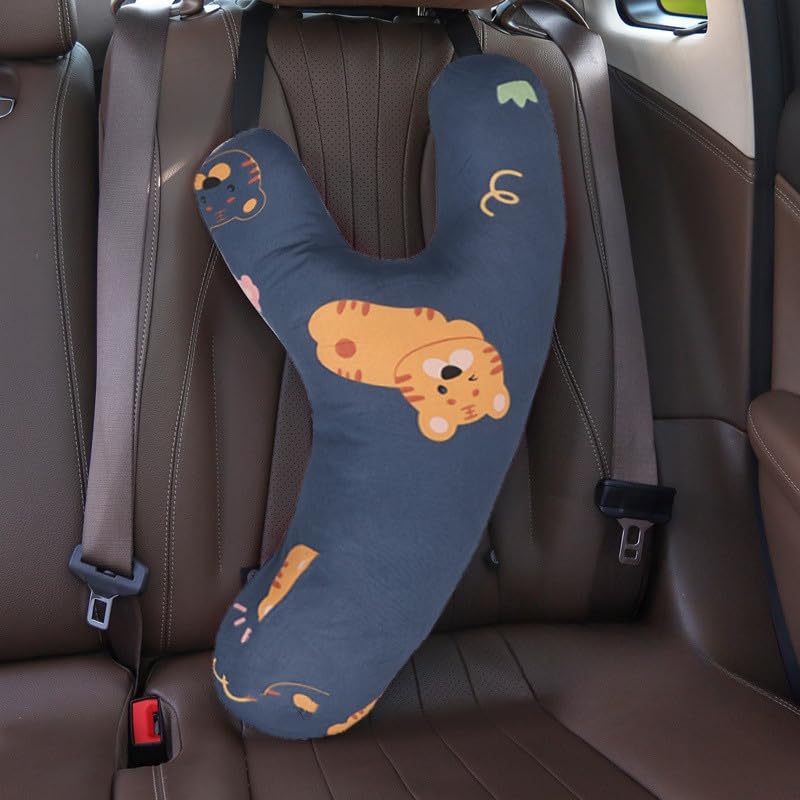 SIQITECHNO Car Travel Pillow H-Shape Seat Pillow Kids Adults Soft Neck Pillow Breathable Head and Body Support Pillow Car Aircraft Sleeping Cushion for Long Journey Road Trip Travel Accessories - color: Y-shaped, Dark Blue Tigers