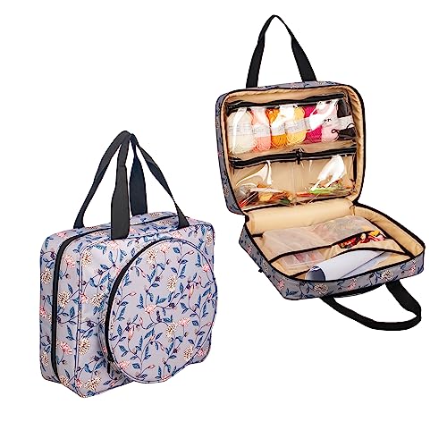 Portable Square Cross Stitch Starter Kits Bag Embroidery Project Bag Embroidery Tool Storage Tote Bag with Multifunctional Pockets, Bag Only (Flower Pattern) - color: Flower Pattern