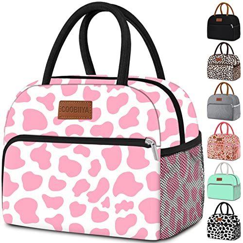 Coobiiya Lunch Bag Women, Lunch Box for Women Adult Men, Small Leak-proof Cute Lunch Tote Large Capacity Reusable Insulated Cooler Lunch Container for Work/Office/Picnic/Travel-Pink Cow - color: Pink Cow, size: A-regular