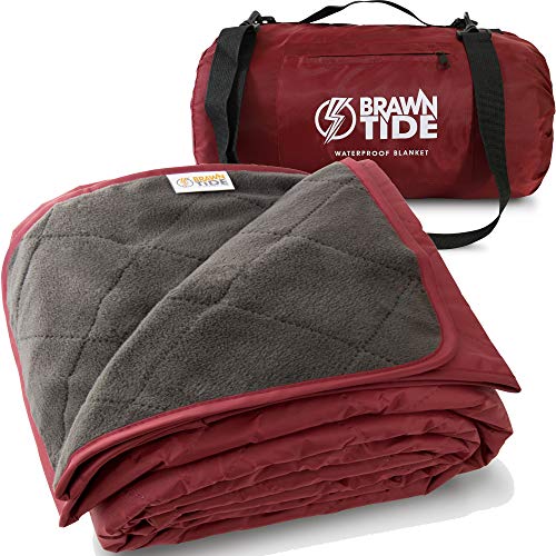 BRAWNTIDE Large Waterproof Outdoor Blanket, Extra Thick Fleece, Warm, Windproof & Sandproof, Quilted Stadium Blanket for Sports Events, Beach, Camping, Picnics, Dogs & Car, 82" x 55 - color: Wine