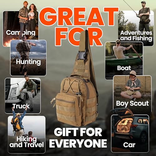 Emergency Survival Kit with First Aid Gears and Supplies - EDC Go Bugout Bag - Get Home Backpack for Camping Outdoor - Tactical Military Molle Pouch Grade - Gift for Man Woman - color: Army Tan