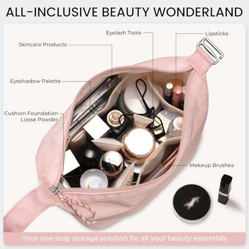 HauteHues Travel Makeup Bag for Women Large Capacity Cosmetic Handheld Portable Organizer Large Opening Waterproof Storage Toiletry Bags Pink - color: Pink